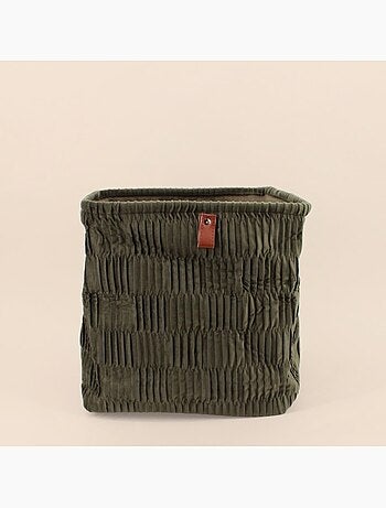 Cube de rangement en velours plissé vert 31x31x31cm