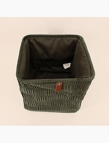 Cube de rangement en velours plissé vert 31x31x31cm