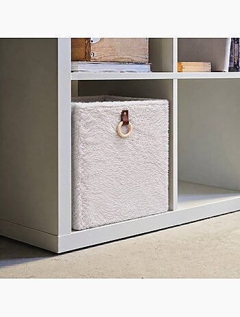 Cube de rangement fausse fourrure blanche 31x31x31cm