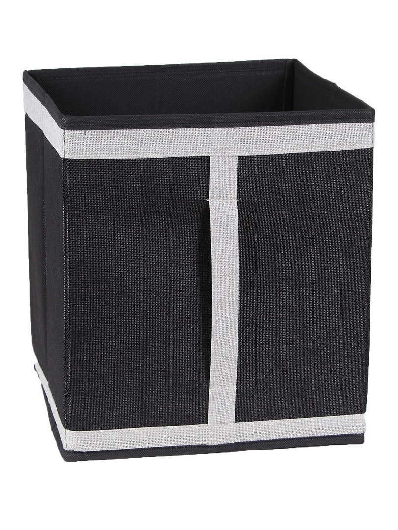 Cube Pliable En Carton Recouvert De Tissu Polyester Aspect Lin Noir - Kiabi