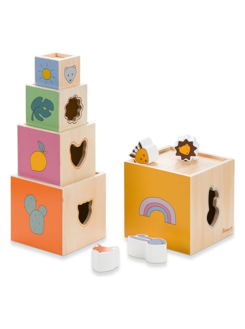 Cubes à empiler en bois coloré - Kiabi