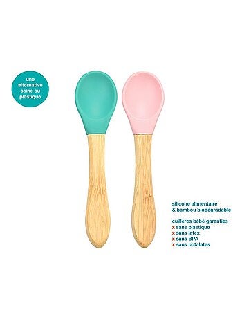 Cuillères bébé en bambou et silicone (lot de 2) Minikoioi