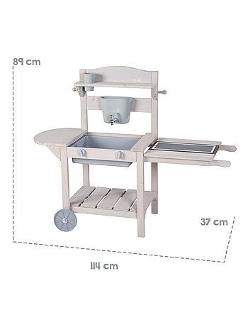 Cuisine d'extérieur en bois massif pour enfant avec roulettes 'BBQ' ROBA