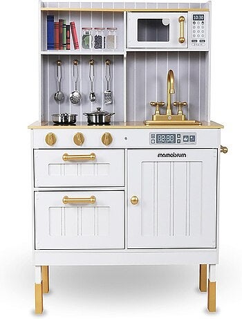 Cuisine Enfant 3+ en Bois avec Accessoires et Tablier - Micro-ondes, Four, évier