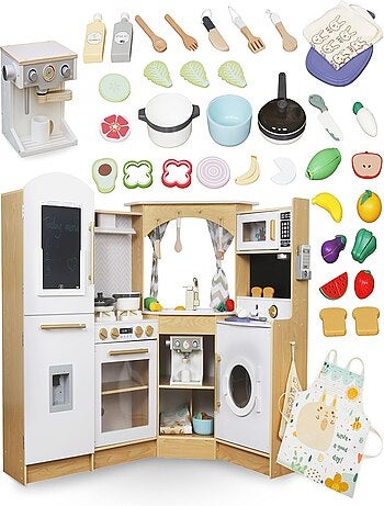 Cuisine Enfant Bois - Cuisinière Interactive, Éclairage LED, Cafetière et Accessoires