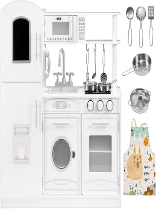 Cuisine Enfant Bois 81x29x84 - Accessoires et Tablier Chef - Réfrigérateur Four Téléphone Lave Linge