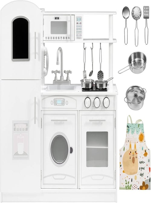 Cuisine Enfant Bois 81x29x84 - Accessoires et Tablier Chef - Réfrigérateur Four Téléphone Lave Linge - Kiabi