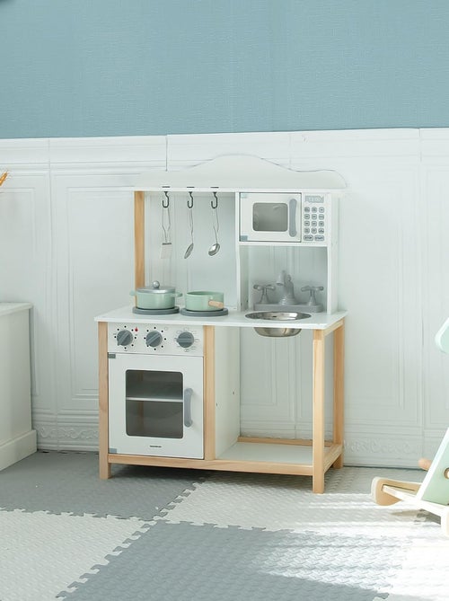 Cuisine enfant bois avec micro-ondes et évier Mamabrum - Kiabi