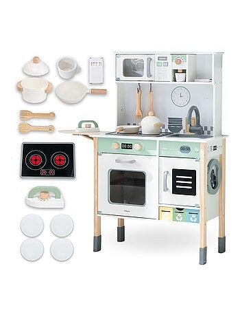 Cuisine Enfant Bois Interactive Évolutive, Pieds Amovible- Lave-Linge, Lave-Vaisselle, Tableau - LED