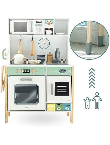 Cuisine Enfant Bois Interactive Évolutive, Pieds Amovible- Lave-Linge, Lave-Vaisselle, Tableau - LED