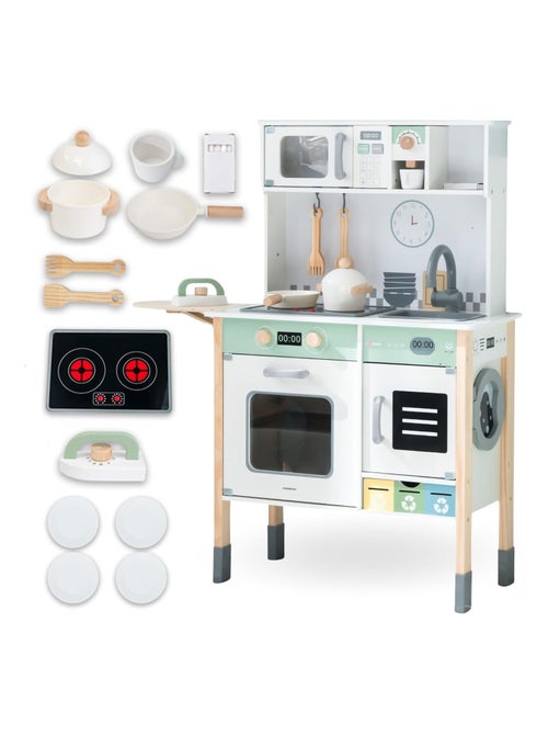 Cuisine Enfant Bois Interactive Évolutive, Pieds Amovible- Lave-Linge, Lave-Vaisselle, Tableau - LED - Kiabi