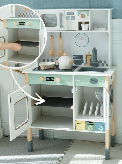 Cuisine Enfant Bois Interactive Évolutive, Pieds Amovible- Lave-Linge, Lave-Vaisselle, Tableau - LED - Kiabi