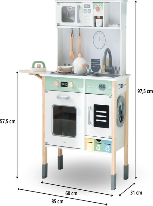 Cuisine Enfant Bois Interactive Évolutive, Pieds Amovible- Lave-Linge, Lave-Vaisselle, Tableau - LED - Kiabi