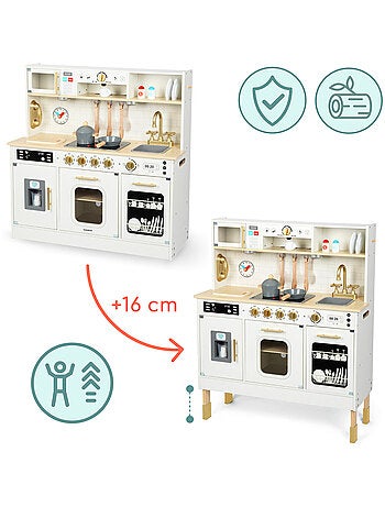 Cuisine Enfant Bois, LED, Micro-Ondes, Lave-Vaisselle, Machine à Café, Four
