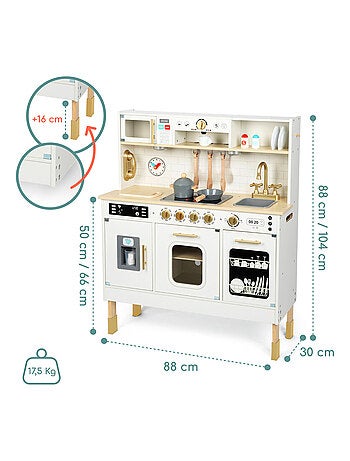 Cuisine Enfant Bois, LED, Micro-Ondes, Lave-Vaisselle, Machine à Café, Four