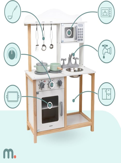 Cuisine Enfant Bois, Micro-Ondes, Four, évier et Accessoires, Sons mécanique, Jouet Montessori +3 - Kiabi