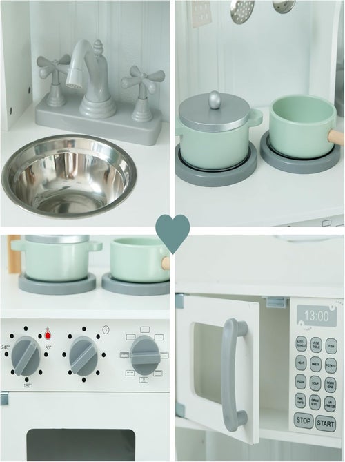 Cuisine Enfant Bois, Micro-Ondes, Four, évier et Accessoires, Sons mécanique, Jouet Montessori +3 - Kiabi