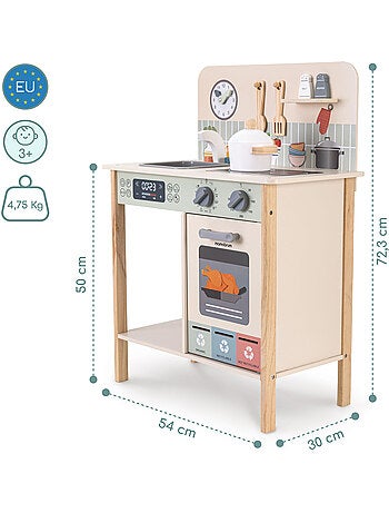 Cuisine enfant bois tri dechets 54x30x72cm four horloge jouet beige mamabrum