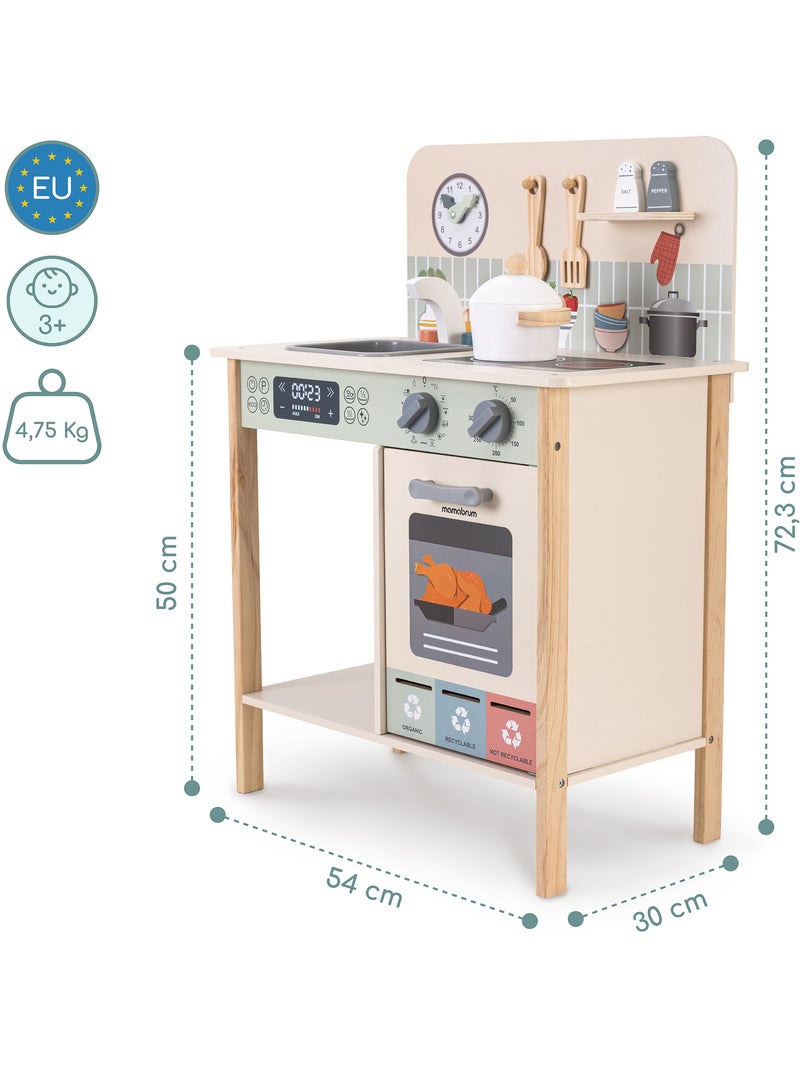 Cuisine enfant bois tri dechets 54x30x72cm four horloge jouet beige mamabrum N/A - Kiabi