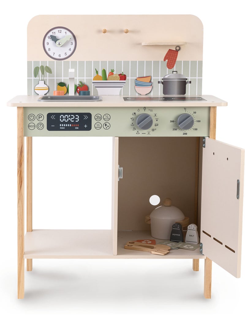Cuisine enfant bois tri dechets 54x30x72cm four horloge jouet beige mamabrum N/A - Kiabi