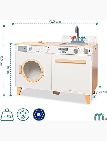 Cuisine Enfant & Buanderie en Bois - avec Lave-linge, évier et Accessoires 73,5*29*67 cm