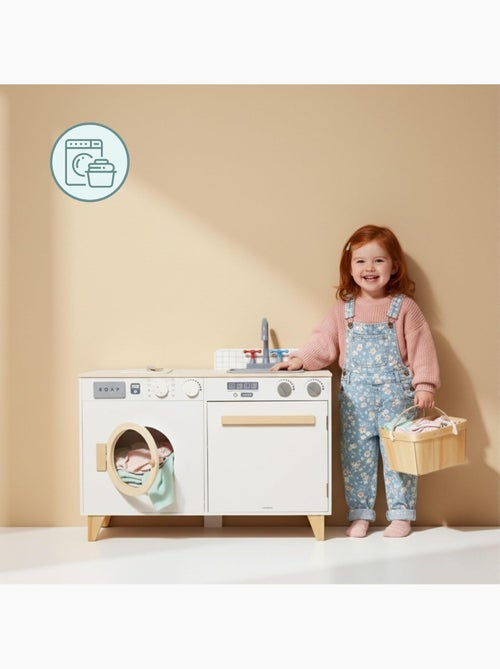 Cuisine Enfant & Buanderie en Bois - avec Lave-linge, évier et Accessoires 73,5*29*67 cm - Kiabi