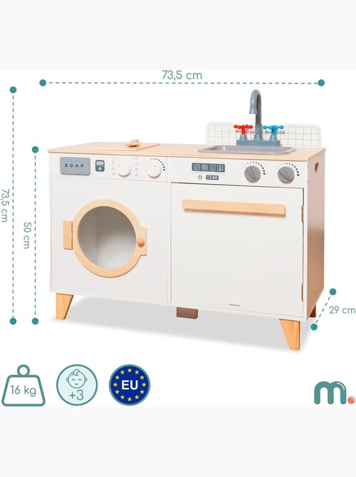 Cuisine Enfant & Buanderie en Bois - avec Lave-linge, évier et Accessoires 73,5*29*67 cm - Kiabi