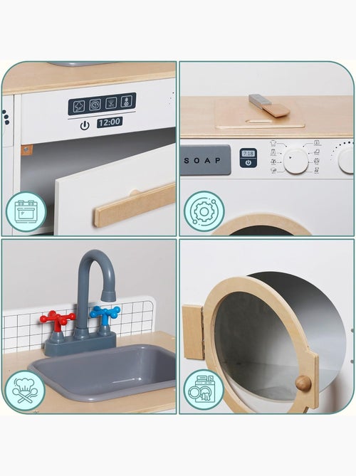 Cuisine Enfant & Buanderie en Bois - avec Lave-linge, évier et Accessoires 73,5*29*67 cm - Kiabi