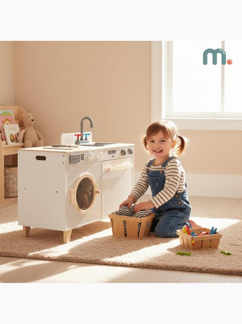 Cuisine Enfant & Buanderie en Bois - avec Lave-linge, évier et Accessoires 73,5*29*67 cm - Kiabi