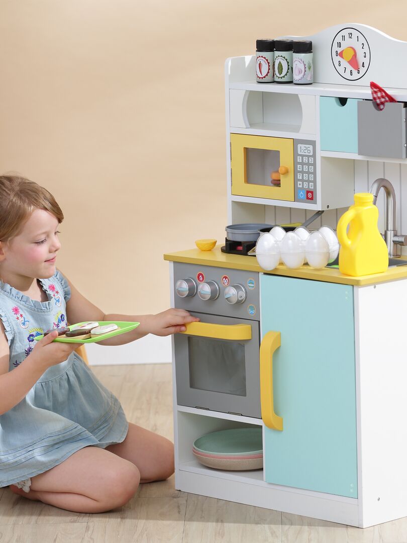 Cuisine pour enfant - dinette - 113 accessoires variés - beige turquoise
