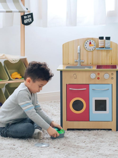 Cuisine enfant en bois dinette avec 4 accessoires - Kiabi