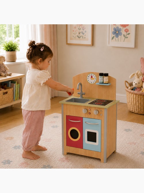 Cuisine enfant en bois dinette avec 4 accessoires - Kiabi Cuisine enfant en bois dinette avec 4 accessoires - Kiabi
