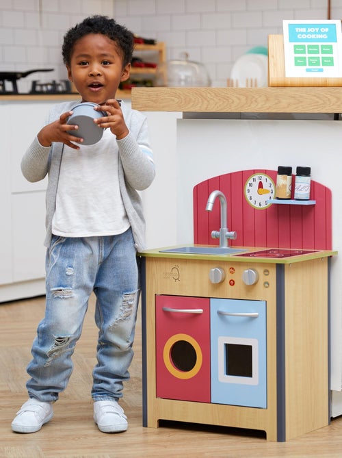 Cuisine enfant en bois dinette avec 4 accessoires - Kiabi