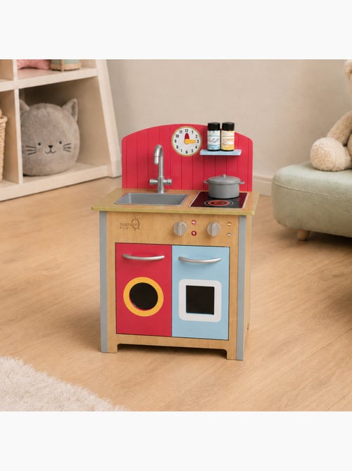 Cuisine enfant en bois dinette avec 4 accessoires - Kiabi Cuisine enfant en bois dinette avec 4 accessoires - Kiabi