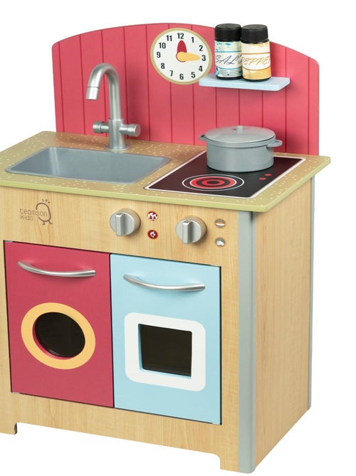 Cuisine enfant en bois dinette avec 4 accessoires rouge bleu naturel Teamson Kids Porto TD-13595A - Kiabi