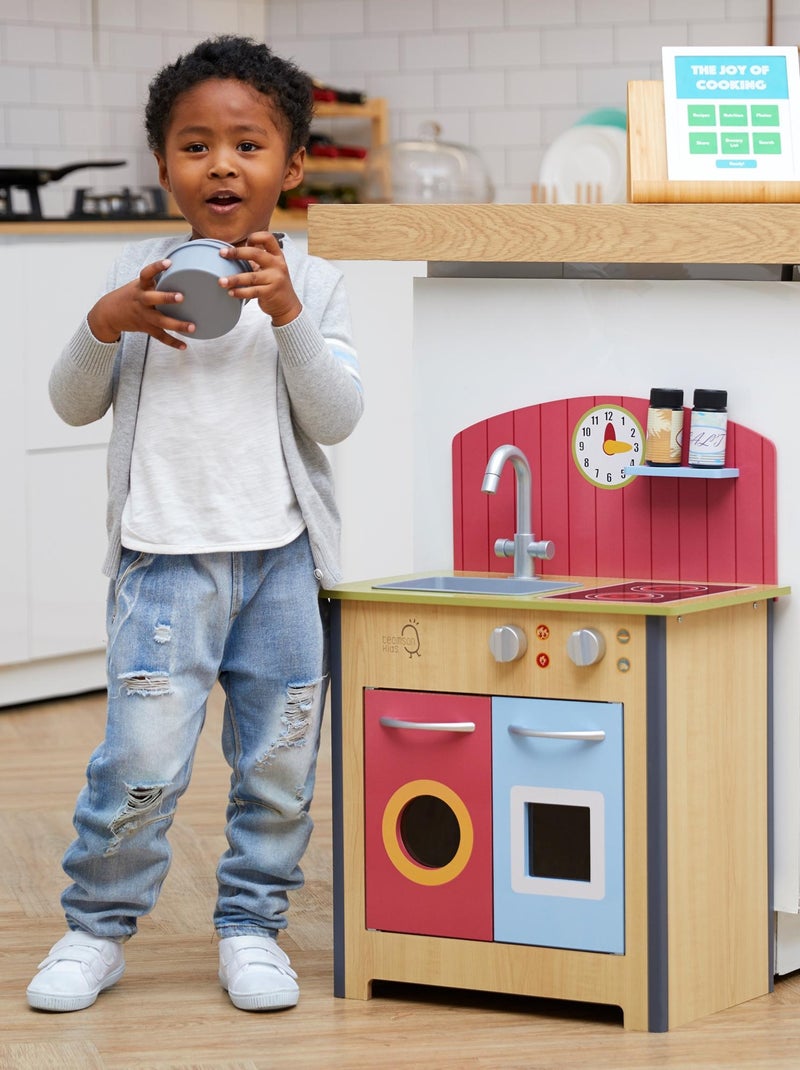 Cuisine enfant en bois dinette avec 4 accessoires rouge bleu naturel Teamson Kids Porto TD-13595A N/A - Kiabi