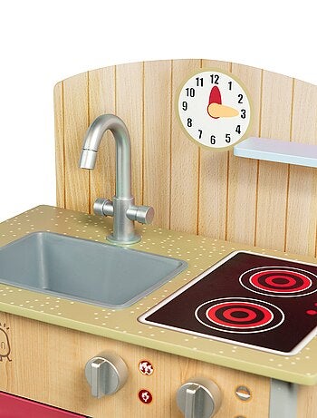 Cuisine enfant en bois dinette avec 4 accessoires rouge bleu naturel Teamson Kids Porto TD-13595C
