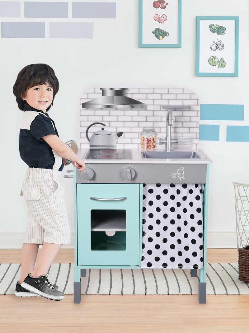 Cuisine enfant en bois hauteur réglable jeux de rôle imitation garçon fille bleu N/A - Kiabi