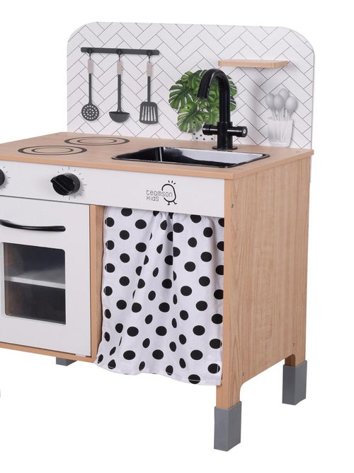 Cuisine enfant en bois hauteur réglable jeux de rôle imitation garçon fille noir blanche - Kiabi