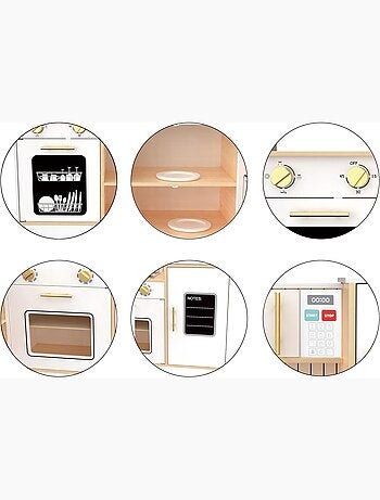 Cuisine enfant en bois interactive, cuisine angle - réfrigérateur, micro-ondes, four, lave-vaisselle