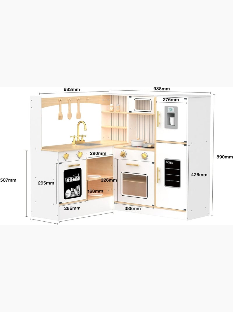 Cuisine Enfant en Bois interactive, Cuisine Angle - Réfrigérateur, Micro-ondes, Four, Lave-vaisselle N/A - Kiabi