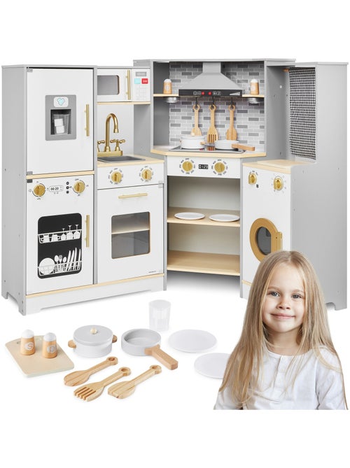 Cuisine Enfant en Bois, LED - Interactive, Hotte, Lave-linge, Four, Lave-vaisselle - Kiabi