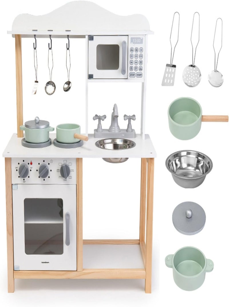Cuisine Enfant en Bois Robuste, avec Micro-ondes et Accessoires, Four, évier et casseroles inclus N/A - Kiabi