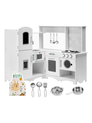 Cuisine Enfants Bois - Disposition Angle L - Grand Frigo Plaque de Cuisson Lave Linge