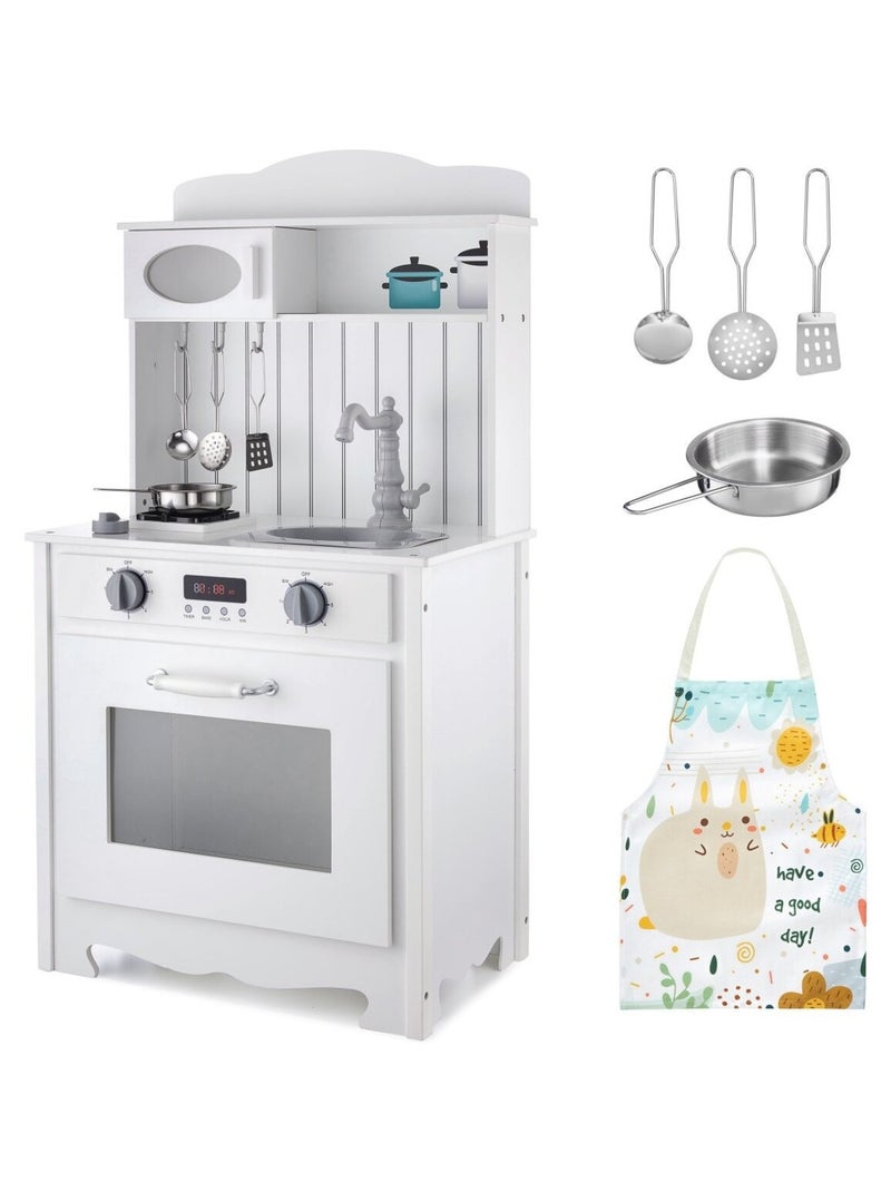 Cuisine Enfants Bois 93*48*30 Eclairage LED + Tablier et Accessoires - Four Ouvrable Micro-ondes N/A - Kiabi