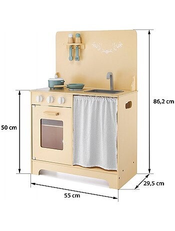 Cuisine Enfants en Bois avec Eclairage LED + Tablier & Accessoires - Four Placard avec Rideau