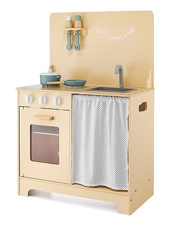 Cuisine Enfants en Bois avec Eclairage LED + Tablier & Accessoires - Four Placard avec Rideau