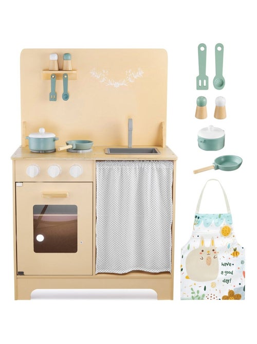 Cuisine Enfants en Bois avec Eclairage LED + Tablier & Accessoires - Four Placard avec Rideau - Kiabi