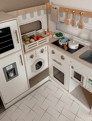 Cuisine interactive bois frigo et micro-ondes Mamabrum