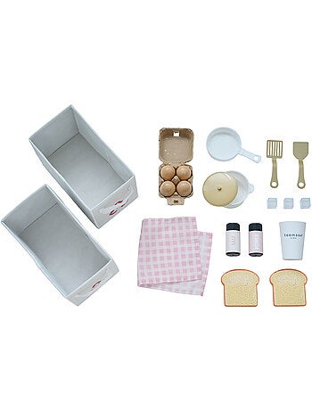 Cuisine jouet bois 3 pièces modulable, 21 accessoires, 89cm, Rose,